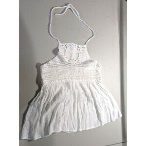 Sim & Sam Crochet Halter Boho Beach Tank Top Tie Neck Rayon White Women M